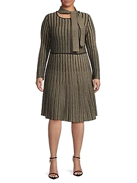 Plus Size Shimmer Rib-Knit Knee-Length Dress