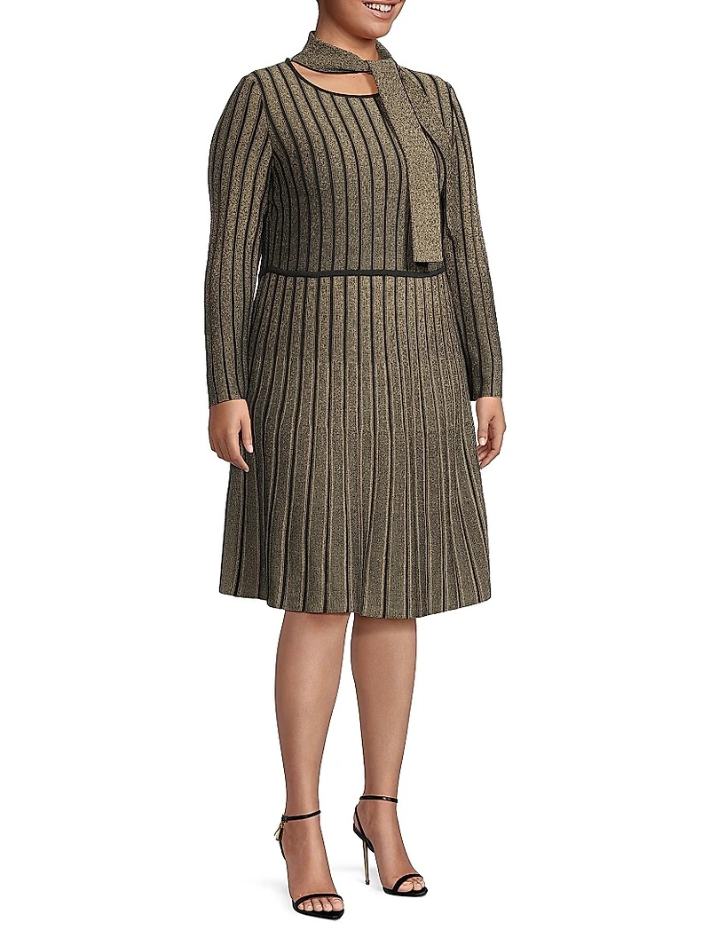 Plus Size Shimmer Rib-Knit Knee-Length Dress