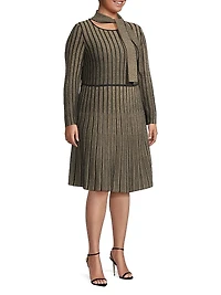 Plus Size Shimmer Rib-Knit Knee-Length Dress