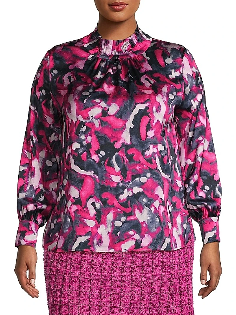 Printed Mock Turtleneck Blouse