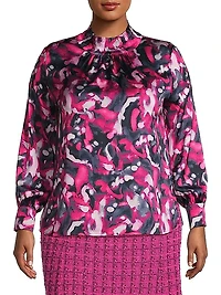 Printed Mock Turtleneck Blouse