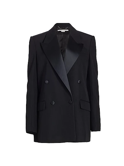 Wool Double-Breasted Tuxedo Blazer
