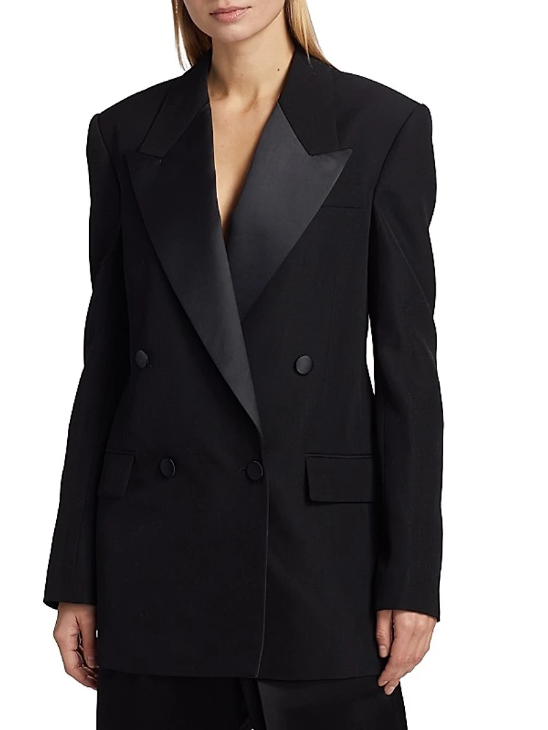 Wool Double-Breasted Tuxedo Blazer