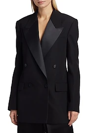 Wool Double-Breasted Tuxedo Blazer