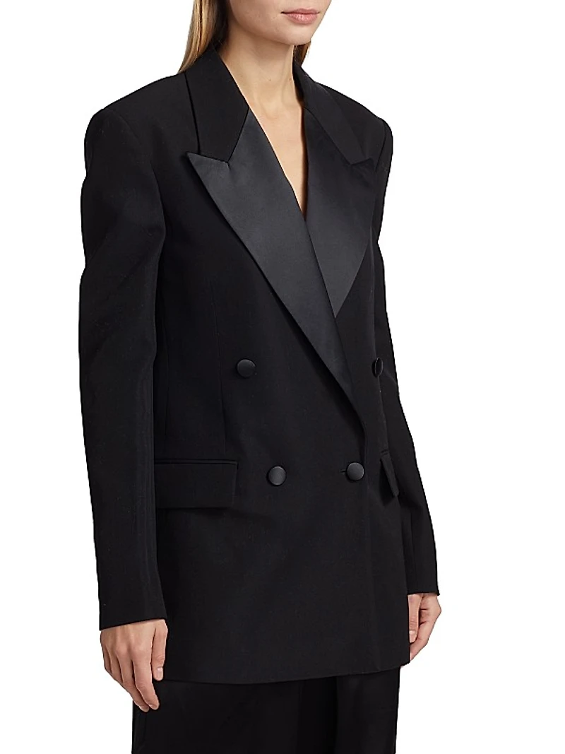 Wool Double-Breasted Tuxedo Blazer