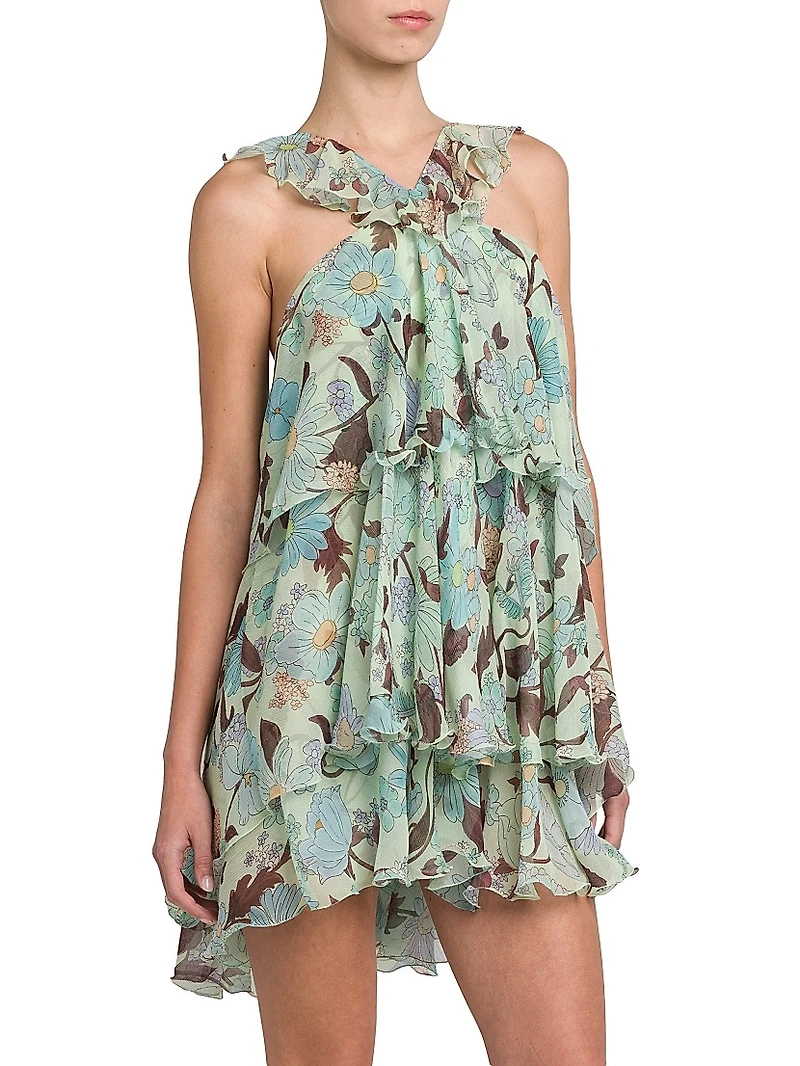 Garden-Print Silk Minidress