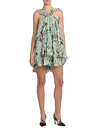 Garden-Print Silk Minidress