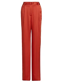 Satin High-Rise Belted Trousers