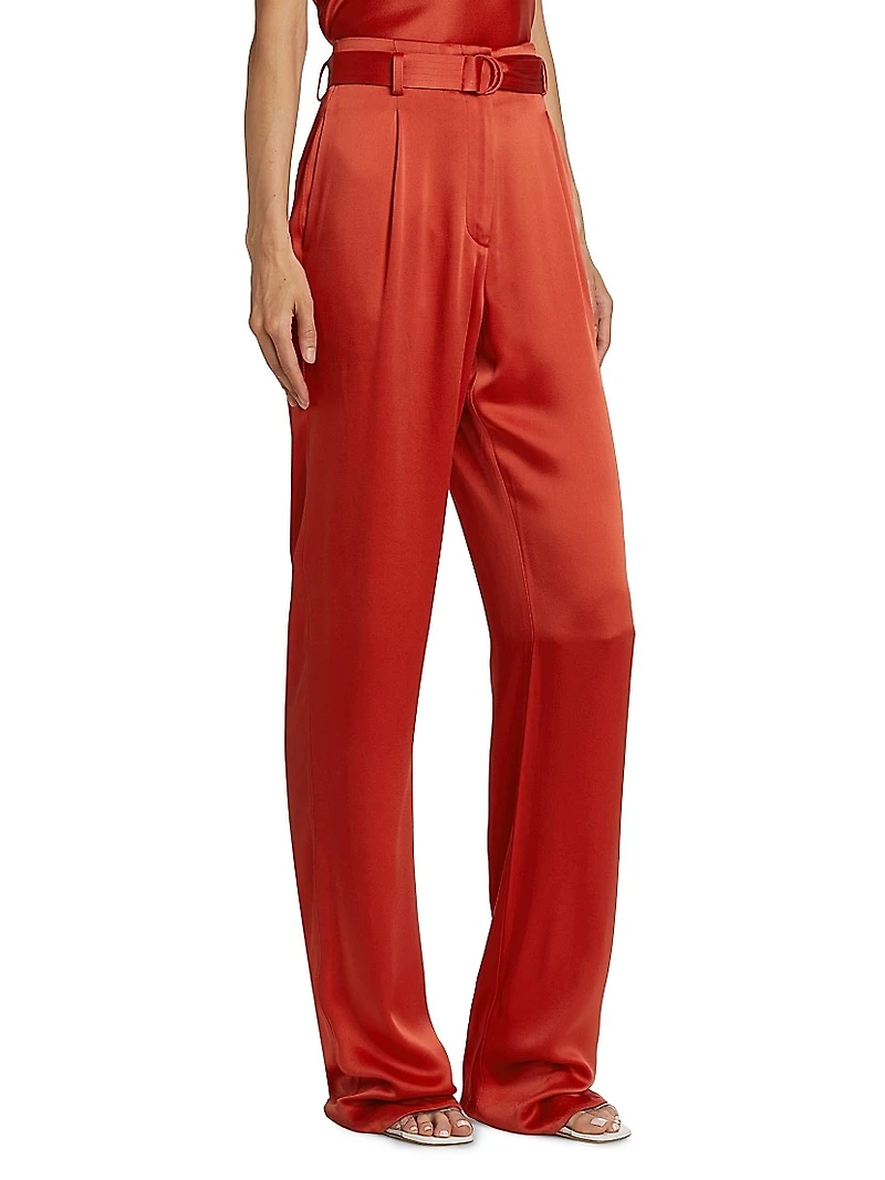 Satin High-Rise Belted Trousers