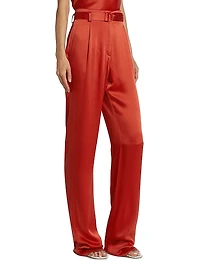 Satin High-Rise Belted Trousers