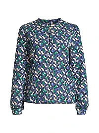 Geo Waves Stretch Cotton-Blend Blouse