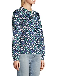 Geo Waves Stretch Cotton-Blend Blouse