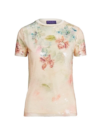 Sequined Tulle Floral Tee