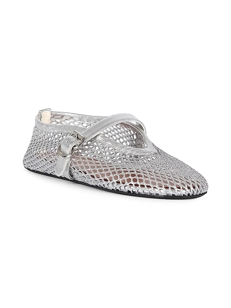 Metallic Mesh Mary Jane Ballerina Flats