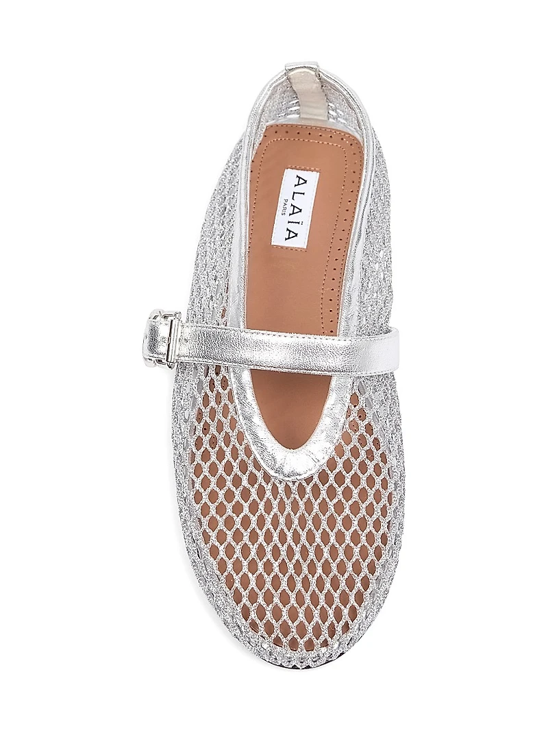 Metallic Mesh Mary Jane Ballerina Flats