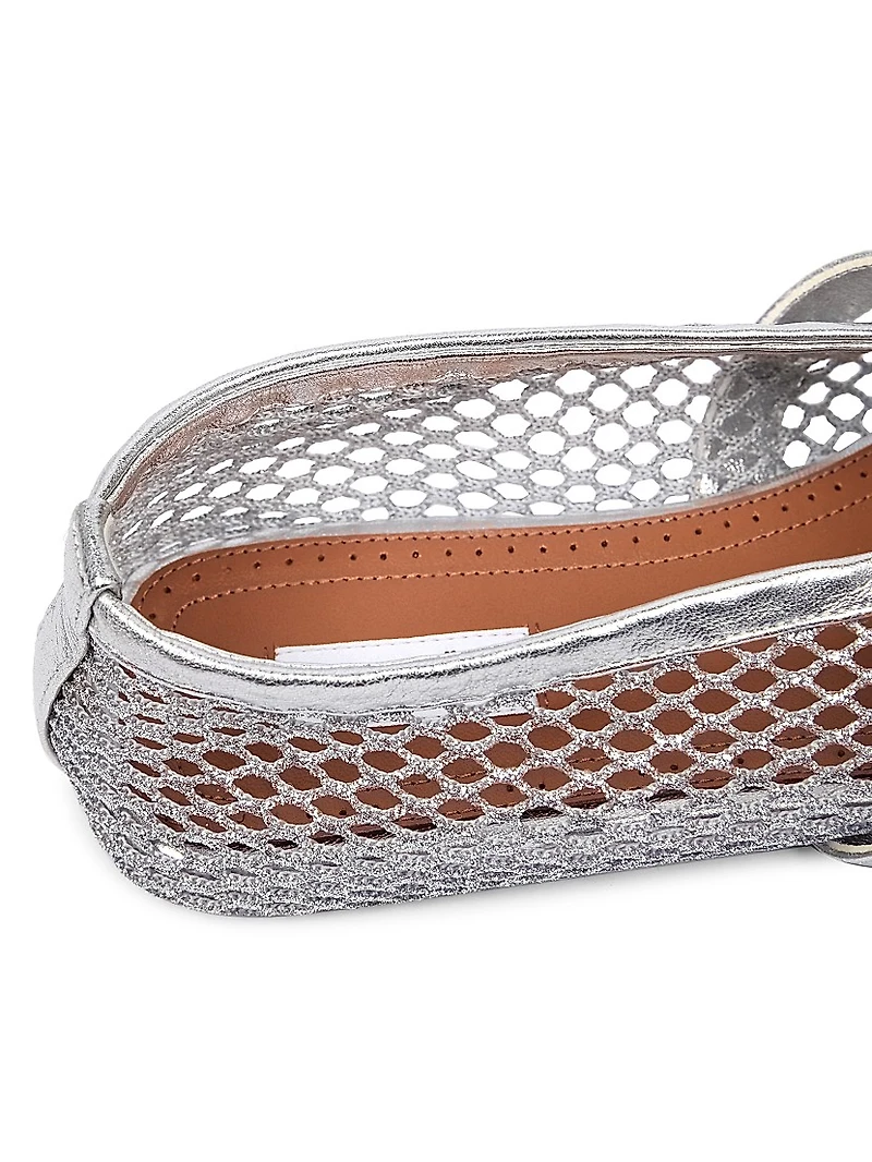 Metallic Mesh Mary Jane Ballerina Flats