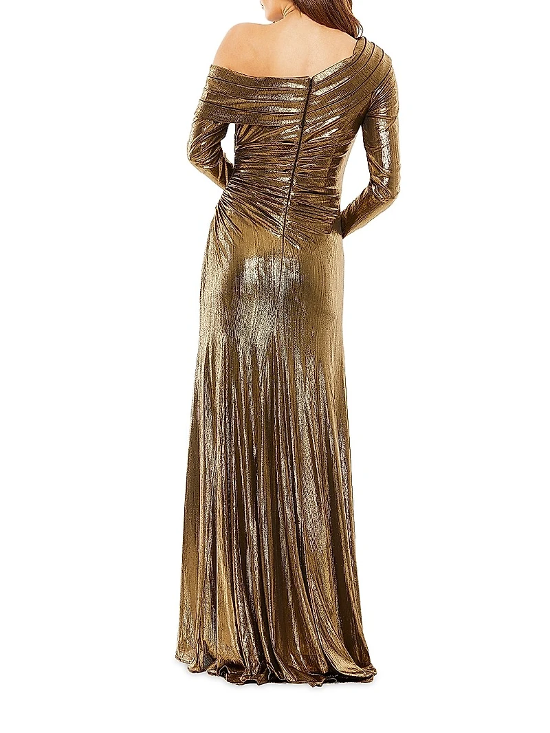 One-Shoulder Metallic Gown