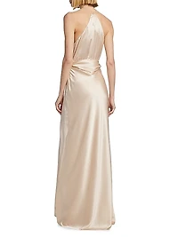 Satin Silk Pleated Halter Gown