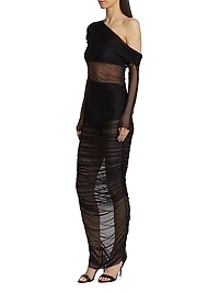 Asymmetrical Long-Sleeve Maxi Dress