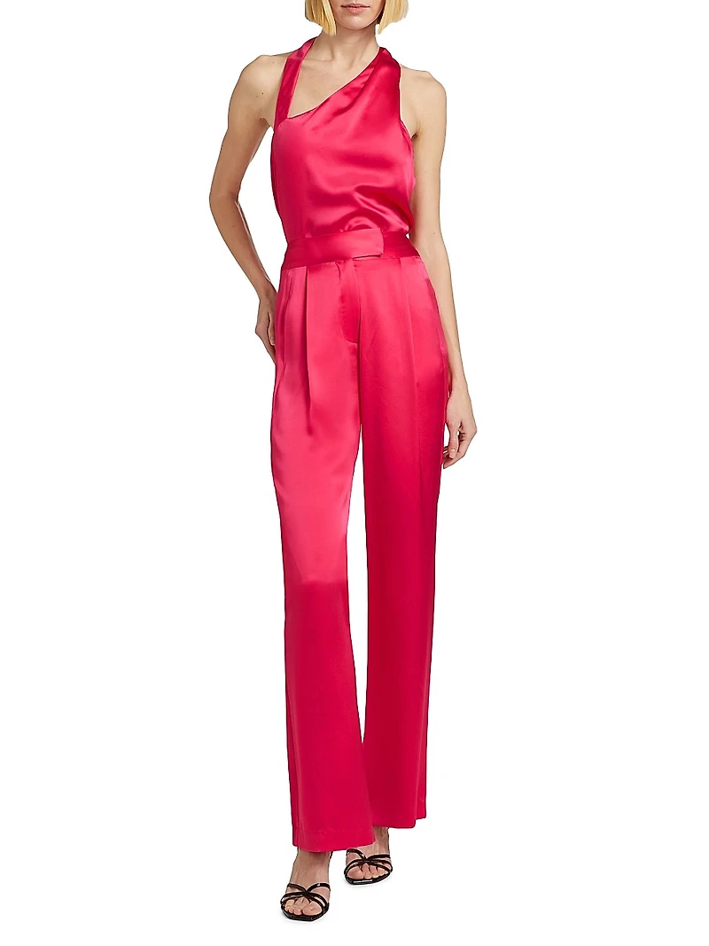 Satin Silk Strap One-Shoulder Top