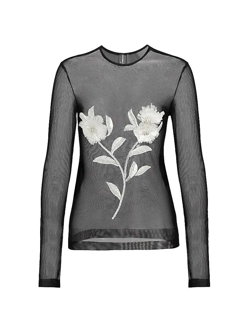 Floral Embroidered Mesh Top