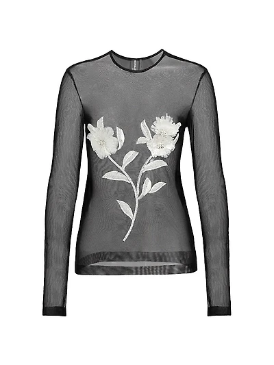 Floral Embroidered Mesh Top