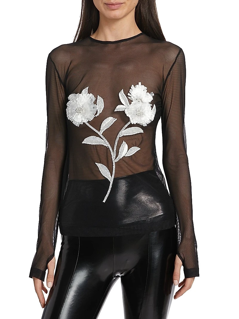 Floral Embroidered Mesh Top