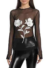 Floral Embroidered Mesh Top