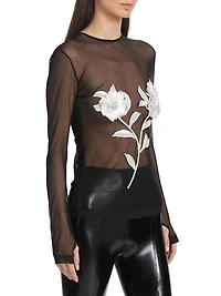 Floral Embroidered Mesh Top