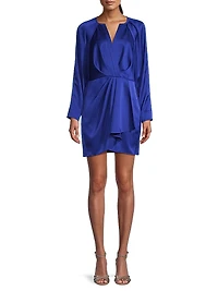 Ruffled Long-Sleeve Satin Minidress