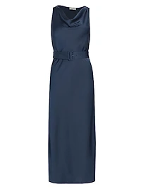 Satin Belted Bias Midi-Dress