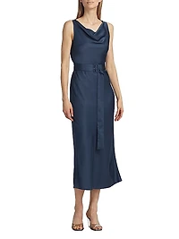 Satin Belted Bias Midi-Dress