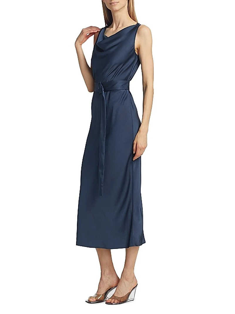 Satin Belted Bias Midi-Dress