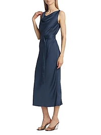 Satin Belted Bias Midi-Dress