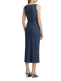 Satin Belted Bias Midi-Dress