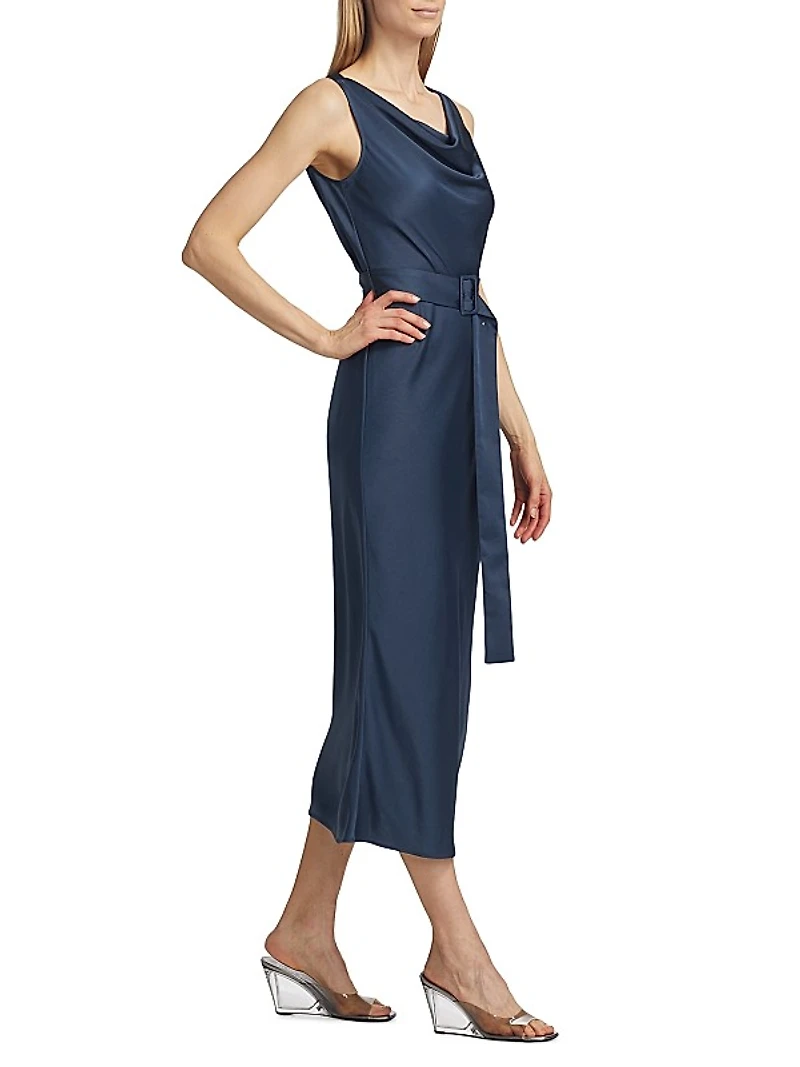 Satin Belted Bias Midi-Dress