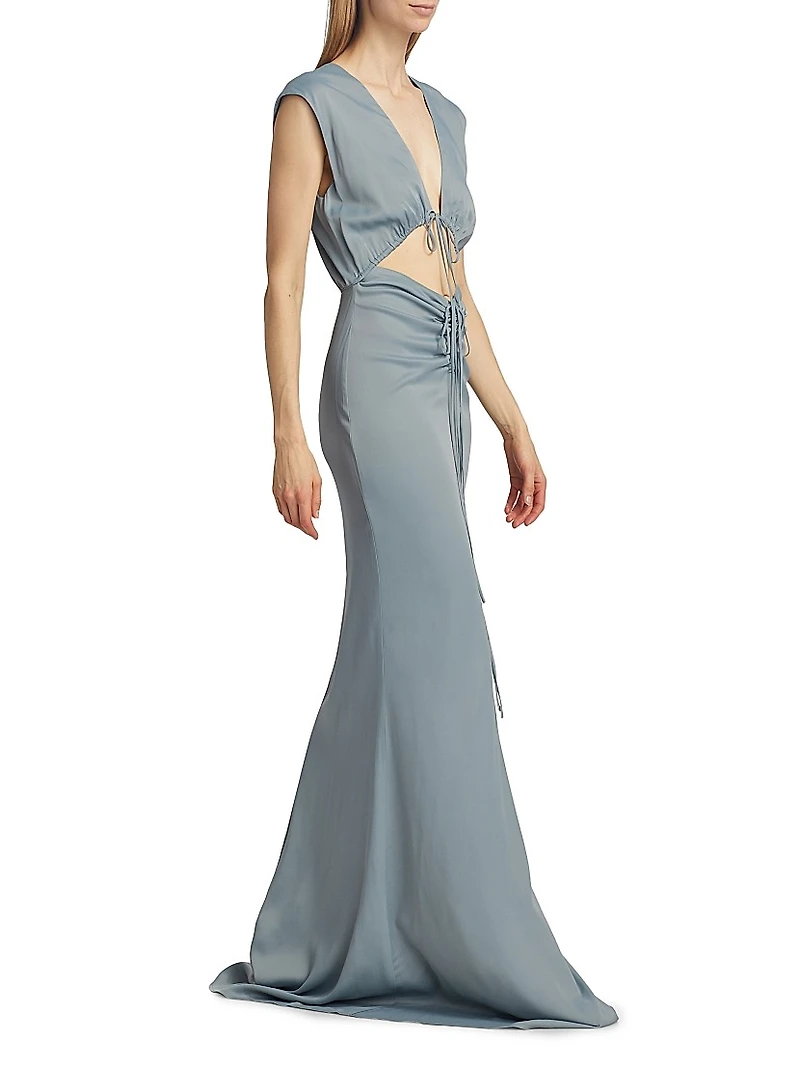 Satin Drawstring Cut-Out Dress