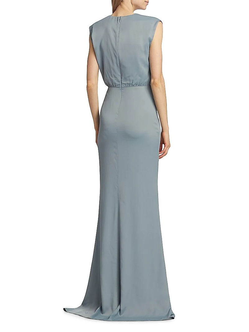 Satin Drawstring Cut-Out Dress