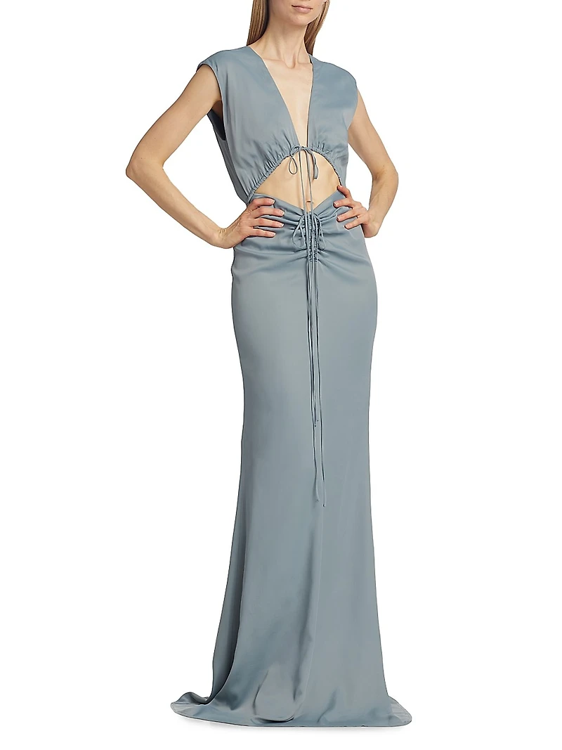 Satin Drawstring Cut-Out Dress