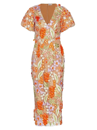 Remix Floral Embroidered Midi-Dress