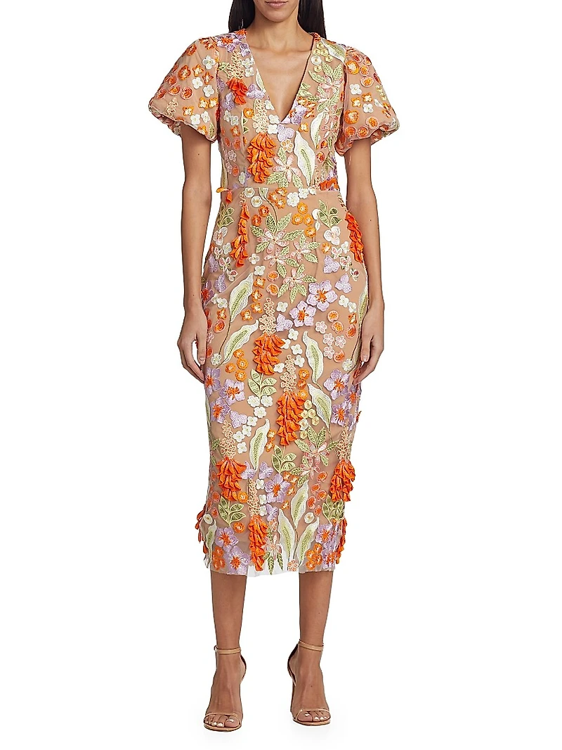 Remix Floral Embroidered Midi-Dress