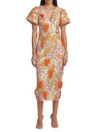 Remix Floral Embroidered Midi-Dress