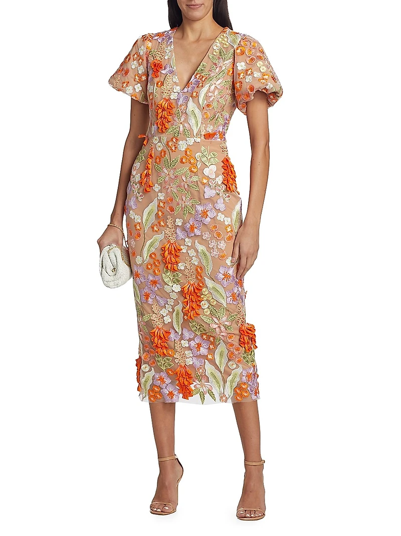 Remix Floral Embroidered Midi-Dress