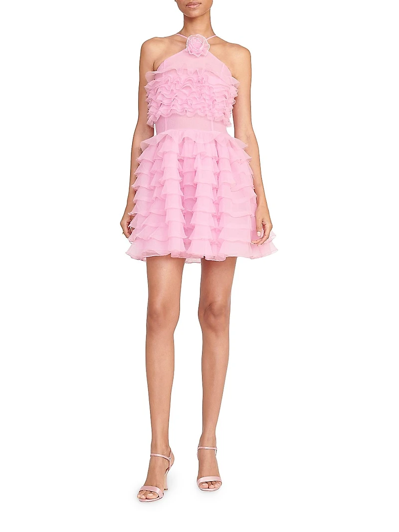 Florian Tiered Ruffle Halter Minidress