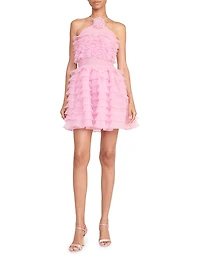 Florian Tiered Ruffle Halter Minidress
