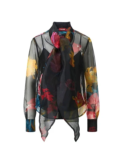 Maryn Floral Organza Tieneck Top