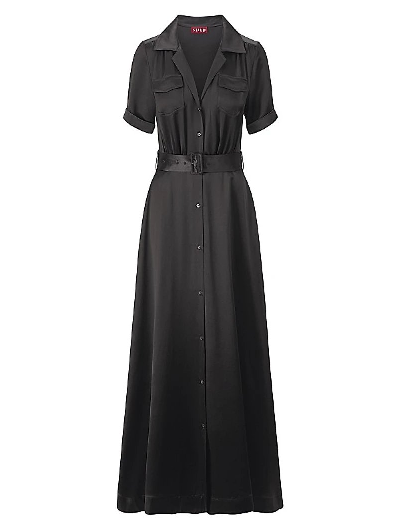 Millie Satin Belted Maxi Shirtdress