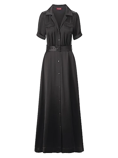 Millie Satin Belted Maxi Shirtdress