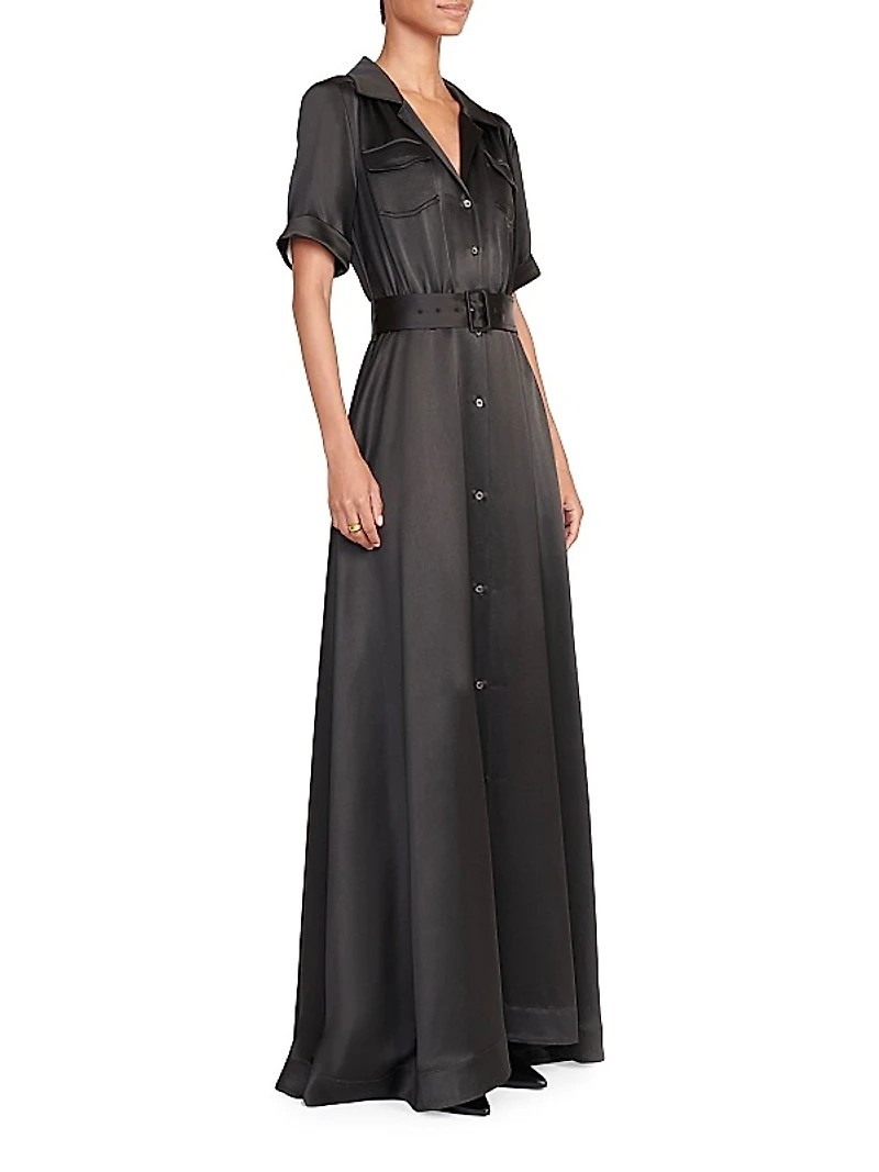Millie Satin Belted Maxi Shirtdress