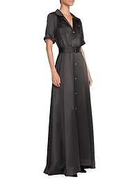 Millie Satin Belted Maxi Shirtdress